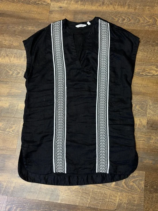 Athleta Column Embroidery Luxe Kaftan Coverup Womens Small Linen Tunic Top Black - Picture 2 of 9